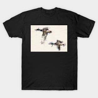 A Pair of Flying Mallard Ducks in Watercolor T-Shirt